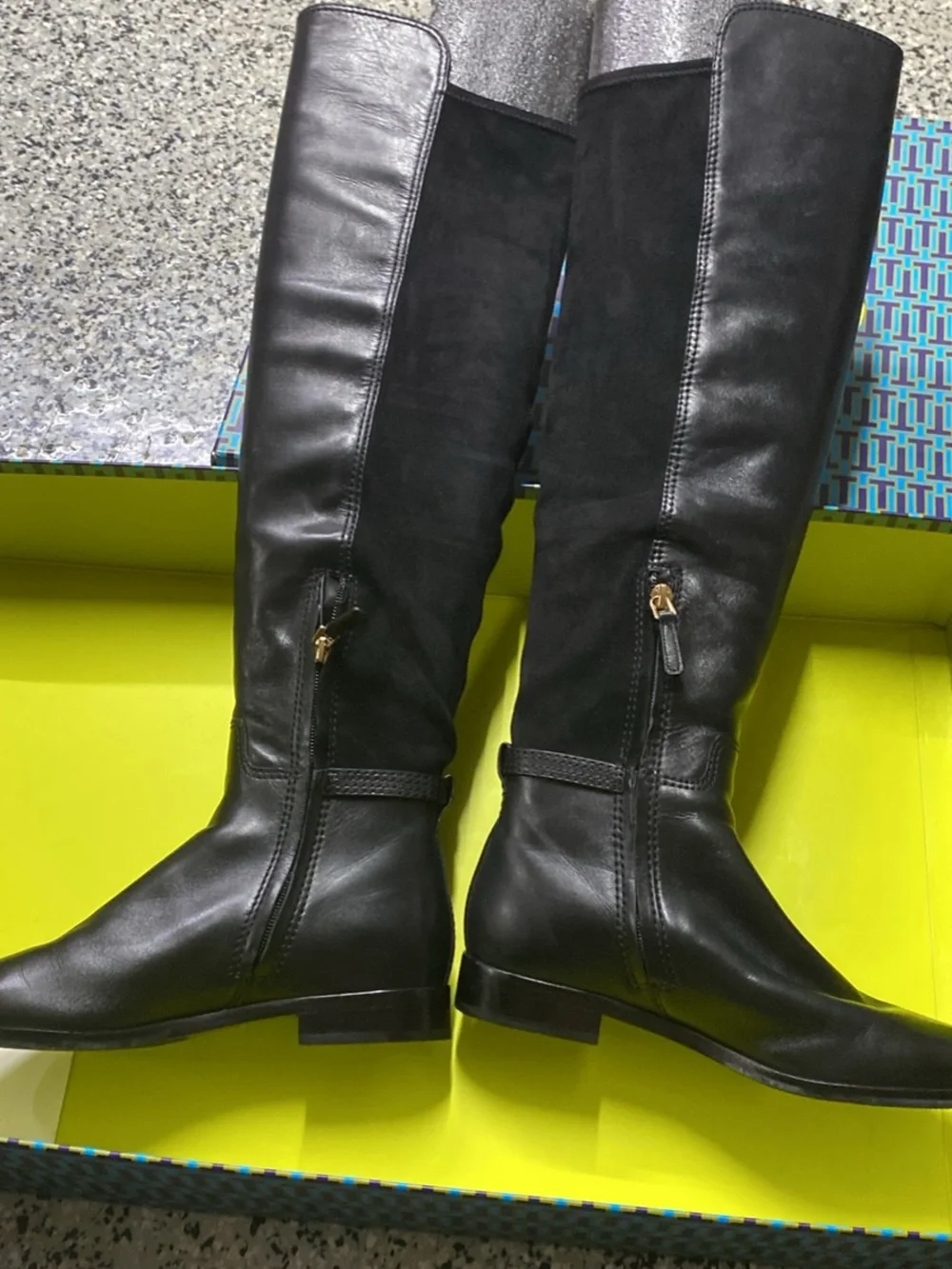 Tory Burch Black Leather Over-the-Knee Riding Boots with Side Zip